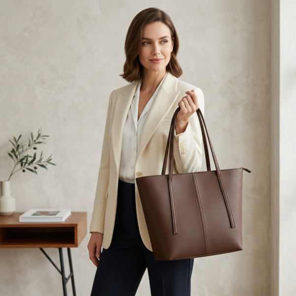 ZEENORA Brown Rexine Tote Bag for Girls School Office Use